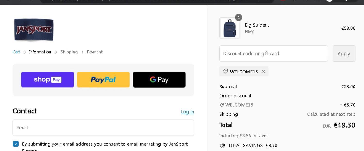 How to apply JanSport coupon code